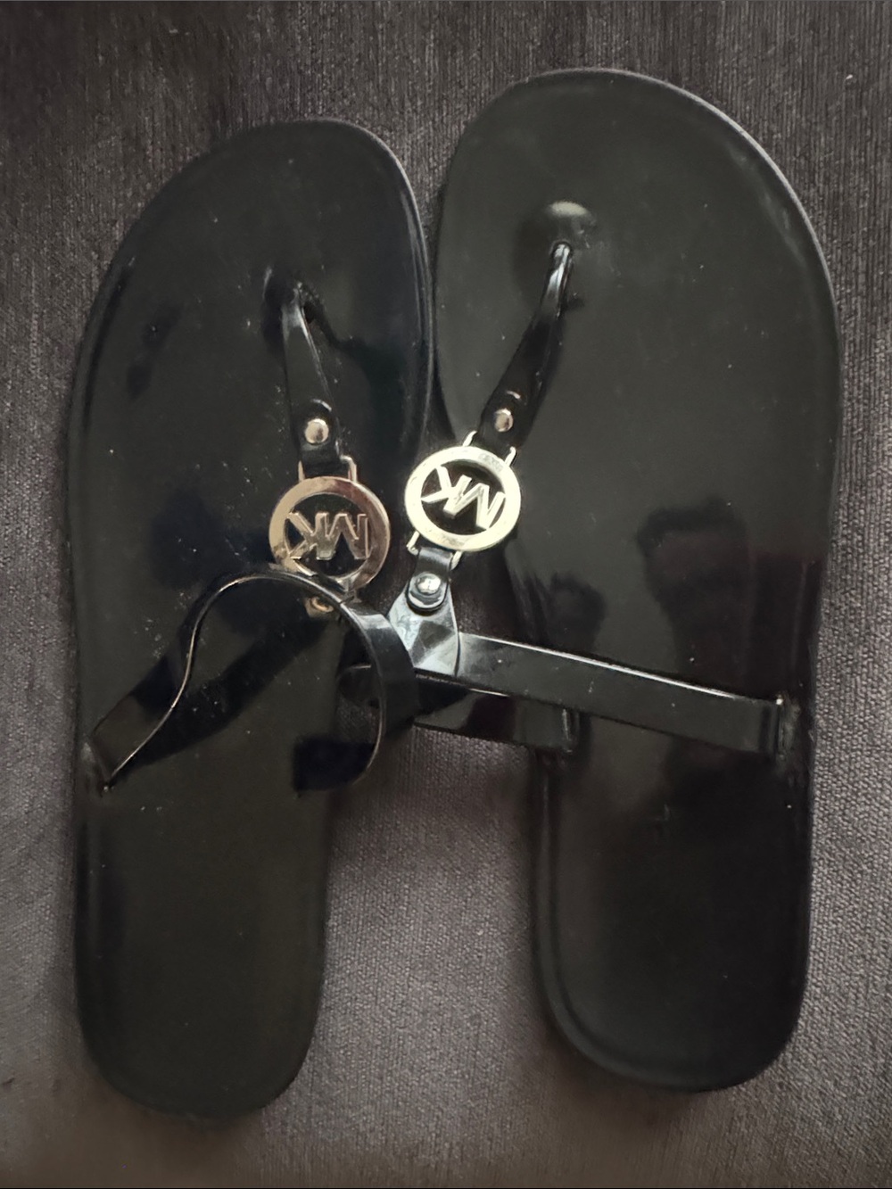 Michael Kors Black Glossy MK Toe-Post Sandals